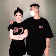 笙韻情侶裝夏季短袖t恤2025套裝一男一女結(jié)婚登記衣服團(tuán)班服定制 黑色男+黑色女（短款） M 男+女S