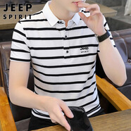 JEEP SPIRIT吉普短袖男夏季條紋t恤男士POLO打底衫商務(wù)上衣男 白/黑 XL