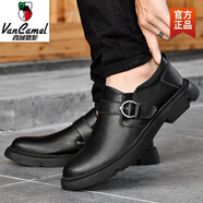 西域駱駝夏季男士商務(wù)休閑皮鞋牛皮復古圓頭英倫皮鞋男厚底真皮大頭男鞋潮 9998優(yōu)雅黑-駱駝官方品牌旗 39 標準皮鞋碼