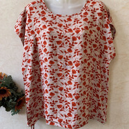 FHHUABD人造棉T恤衫媽媽綿綢蝙蝠袖大碼寬松上衣韓版薄款中老年打底衫女t 小紅花 棉綢 3XL 體重100-130斤