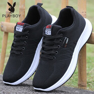 花花公子（PLAYBOY PHYSICAL）軟底防臭男鞋子男士運動鞋夏季透氣網(wǎng)鞋休閑鞋防滑工作鞋跑步潮鞋 2-20黑色 43