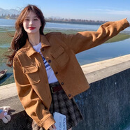 FHHUABD2024春秋新款美拉德鹿皮絨外套女小個(gè)子復古休閑寬松短款夾克上衣 棕色【高品質(zhì)/帶里襯】 L 【建議110-125斤】