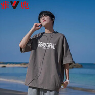 雅鹿重磅短袖男夏季新款美式薄款t恤男潮流印花百搭體恤衫 T394深灰色 18【高品質(zhì)】 2XL 140-160斤