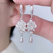 CAMPUSKINGLY老鳳凰999足銀純銀立方水滴玫瑰花耳環(huán)女純銀手工民族耳墜國風(fēng) 銀色水滴玫瑰花耳環(huán)(一對)