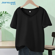 真維斯（Jeanswest）短袖女2025夏季新款V領(lǐng)正肩純棉T恤顯瘦百搭休閑純色打底上衣女