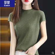 羅蒙（ROMON）女裝天絲小短袖T恤女2023半高領(lǐng)薄款打底外穿針織春夏時(shí)尚百搭T恤 葉綠 XL 116-125斤