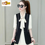 初徑2025新款洋氣裙套裝女春季韓版西裝馬甲搭配百褶連衣裙時(shí)尚兩件套 黑色馬甲 S 85-100斤