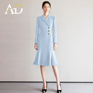 AD春季長(zhǎng)袖連衣裙女氣質(zhì)藍(lán)色職業(yè)裝西裝裙2025新款收腰包臀魚(yú)尾裙 淺藍(lán)色連衣裙 L