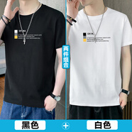 A21以純旗營店男士短袖T恤2025夏季薄款潮流印花寬松圓領(lǐng)純棉半袖體恤上衣服tee 【2件】黑色+白色 XL