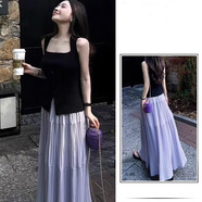 蝶嬌諾（DIEJIAONUO）連衣裙子女夏季2025新款韓版法式溫柔風(fēng)優(yōu)雅溫柔百搭減齡氣質(zhì)顯瘦 黑色上衣+裙子 M
