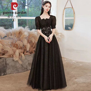 皮爾卡丹宴會(huì)晚禮服女2025新款感氣質(zhì)主持人演出畢業(yè)小禮服連衣裙伴娘 黑色長(zhǎng)款 L