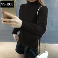 NY-RCE仿水貂絨毛衣女新款秋冬短款套頭加絨加厚針織衫寬松打底衫潮 不加絨-黑色-不掉毛 XL