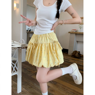 閨哲2025甜美彩色碎花蝴蝶結蓬蓬半身裙女夏季新款高腰防走光甜美小眾 黃色碎花 S 建議75斤以下