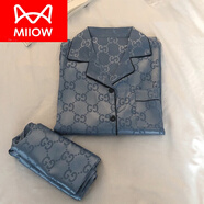 貓人（MiiOW）品牌新款睡衣男春秋季長袖大碼兩件套真冰絲綢鍛薄款夏天家居服 HM--8819#鎖扣 男款藍(lán)色 2XL 【140-160斤穿】