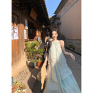 艾珠兒（Aizhuer）薄荷夏日間無(wú)袖掛脖連衣裙女夏季初戀甜美海邊度假氣質(zhì)長(cháng)吊帶裙子 《薄荷夏日間》掛脖連衣裙 M