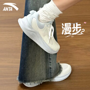 安踏女鞋運動鞋女漫步跑步鞋夏季新款網(wǎng)面減震軟底輕便女子跳繩鞋 象牙白/淺霧灰-2 (漫步) 37.5