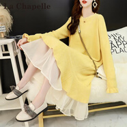 拉夏貝爾（La Chapelle）針織連衣裙女裝新款2025年秋冬裙小個子氣質(zhì)中長款裙子 黃色 均碼 【建議95-145斤左右】