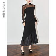 法曼麗 2025春夏時(shí)尚設計感花朵網(wǎng)紗不規則吊帶+長(cháng)袖恤W2502102 黑色 XL