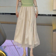 XCFREHT大碼色寬松九分闊腿褲女夏季薄款高腰時(shí)尚氣質(zhì)雪紡垂感半身裙褲 杏色【冷淡風(fēng)感褲子/高腰褲/設 M  建議80-100斤
