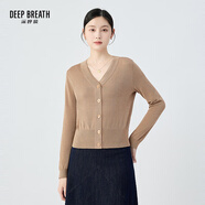 深呼吸DEEP BREATH女裝V領(lǐng)天絲三醋酸蔥紗針織開(kāi)衫女A400713 卡其 M (3)
