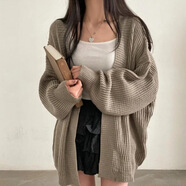 FHHUABD韓國chic寬松休閑慵懶百搭中長款外穿毛衣開衫女保暖外套 駝色 L 建議105-115斤