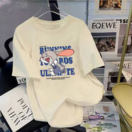 森馬（Semir）白色短袖T恤女2025夏季新款純棉大碼上衣寬松顯瘦體恤打底衫 杏色-開心小兔 L