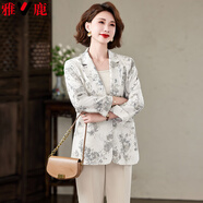雅鹿中年媽媽春秋外套洋氣小西裝2025新款洋氣時(shí)尚中老年女花色薄上衣 珍珠白 3XL 建議【130-140斤】