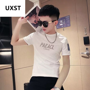 UXST潮流新款簡約氣質(zhì)夏季T恤潮流時尚潮牌圓領(lǐng)印花男潮短袖青春流行 t489白色 S 70斤-90斤