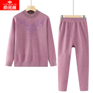 俞兆林媽媽裝秋冬裝保暖內衣加絨加厚套裝女奶奶裝秋衣老太太老年人衣服 淺紫色 4XL (參考140-165斤)