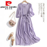 皮爾卡丹（pierre cardin）意大利品牌女尾單天絲苧麻大擺長(zhǎng)袍森系花邊棉亞麻連衣裙 圖片色(少量現(xiàn)貨)今年流行的輕奢 2XL 【建議150-170斤】