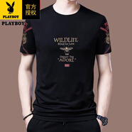 花花公子（PLAYBOY）男士短袖t恤圓領(lǐng)修身100%純棉半袖打底衫青年冰絲印花潮流T恤打底 蜜蜂【短袖】紅色 L 170建議120-140斤