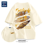GENIOLAMODE短袖男純棉t恤夏季衣服青少年情侶裝時(shí)尚潮流ins寬松半袖 淺米色(大日暮晚巷胸背標(biāo)) 4XL (建議205-230斤)