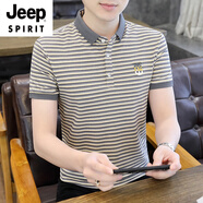 JEEP SPIRIT品牌冰絲短袖t恤男夏季2025新款有領(lǐng)條紋Polo.衫體恤男裝休閑衣服 Y6626灰色 2XL 180