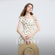 三彩獨醒2025夏季新款法式復古溫柔風(fēng)波點(diǎn)方領(lǐng)連衣裙收腰長(cháng)裙F 米白色幾何 S 155/80A