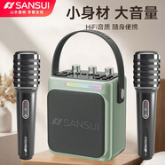 山水戶外K歌音響 廣場舞T80藍(lán)牙音箱 低音炮便攜式手提插卡音響老年人晨練音響大功率 嫩綠色【雙話筒】