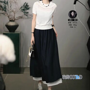 溶溶【畫(huà)瀾清歡】RONGRONG 萊賽爾亞麻高腰拼接撞色半身裙ZESQZ-011 藏青色 4242/  (130-145斤) XL