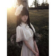 薇戀夢(mèng)嵐白色哥特風(fēng)長(zhǎng) Lolita宮廷風(fēng)短袖收腰斗篷連衣 女年夏季新款 S