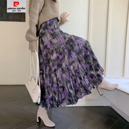 皮爾卡丹（pierre cardin）2025秋季復古新款韓版五節百褶超大擺長(cháng)裙水墨花顯瘦大擺裙仙女裙 圖片色 【五節長(cháng)裙】 M 【85-110斤】