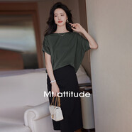mt【大蝙蝠袖】夏季時(shí)尚繭型蝙蝠袖拼縫設計短袖T恤女
