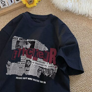 南極人短袖T恤男夏季薄款字母印花休閑t恤打底港風(fēng)學(xué)生寬松圓領(lǐng)半袖上衣 黑色 M