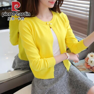 皮爾卡丹（pierre cardin）針織衫開(kāi)衫春夏圓領(lǐng)薄毛衣女薄外套防曬長(cháng)袖短款寬松小披肩空調衫 2024黃色2025 S