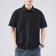 森馬年輕polo衫男士夏季短袖t恤翻領(lǐng)純色寬松休閑冰絲有領(lǐng)襯衫上衣服 1054黑色 3XL 【165-180斤】