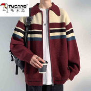 啄木鳥(niǎo)（TUCANO）毛衣針織衫男士秋冬季外套開(kāi)衫打底衫毛線衣青少年夾克上衣服男裝 LO9030酒紅 常規(guī) XL 約130-150斤可穿