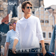 Mr.Bu布先生明星同款男士長袖T恤春秋季小白T情侶內(nèi)搭打底衫純色衣服 V領(lǐng)-皓月白 M (170)