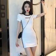 歌班婭時尚百搭連衣裙修身顯瘦包臀短裙韓版夏新款性感短袖打底裙 Q328白色 均碼
