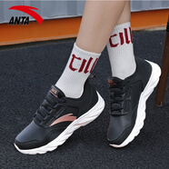 安踏女鞋春季運動(dòng)鞋女士春季新款休閑老爹鞋防潑水軟底跑步鞋子女款 黑/玫瑰金-1 38