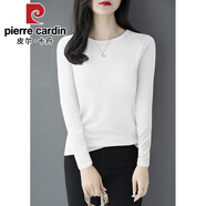 皮爾卡丹（pierre cardin）紫色圓領(lǐng)五分袖冰絲針織衫毛衣女春秋季新款正肩中袖打底上衣薄 2024白色長袖2025 S 【建議80-100斤】