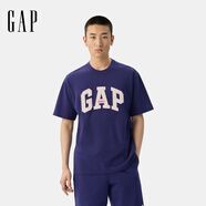 蓋璞【情人節】男女裝夏季純棉撞色貼布繡短袖T恤寬松上衣729134 深藍色 M (170/92A) 亞洲尺碼