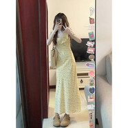 夢(mèng)琪嵐法式甜美荷葉邊碎花連衣裙子女收腰氣質(zhì)設計感小眾溫柔風(fēng)長(cháng)裙夏季 黃底小紫花 M 建議90-110斤