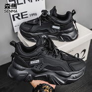 森馬男鞋2025年夏季新款網(wǎng)面透氣老爹潮鞋男士厚底休閑跑步運動鞋男款 黑色 40